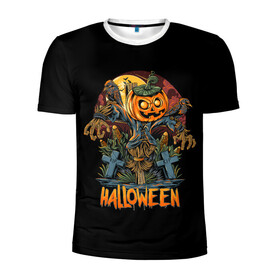 Мужская футболка 3D спортивная с принтом Хэллоуин в Белгороде, 100% полиэстер с улучшенными характеристиками | приталенный силуэт, круглая горловина, широкие плечи, сужается к линии бедра | Тематика изображения на принте: diy | ghost | halloween | horror | makeup | scary | skull clown | trick or treat | вампир | ведьма | кошка | луна | магия | ночь | тыква | хэллоуин