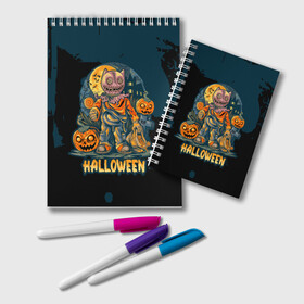 Блокнот с принтом Happy Halloween в Белгороде, 100% бумага | 48 листов, плотность листов — 60 г/м2, плотность картонной обложки — 250 г/м2. Листы скреплены удобной пружинной спиралью. Цвет линий — светло-серый
 | Тематика изображения на принте: diy | ghost | halloween | horror | makeup | scary | skull clown | trick or treat | вампир | ведьма | кошка | луна | магия | ночь | тыква | хэллоуин