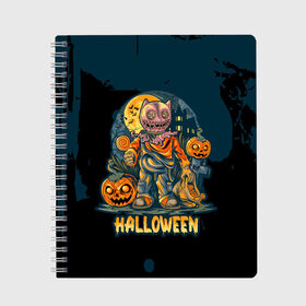 Тетрадь с принтом Happy Halloween в Белгороде, 100% бумага | 48 листов, плотность листов — 60 г/м2, плотность картонной обложки — 250 г/м2. Листы скреплены сбоку удобной пружинной спиралью. Уголки страниц и обложки скругленные. Цвет линий — светло-серый
 | Тематика изображения на принте: diy | ghost | halloween | horror | makeup | scary | skull clown | trick or treat | вампир | ведьма | кошка | луна | магия | ночь | тыква | хэллоуин