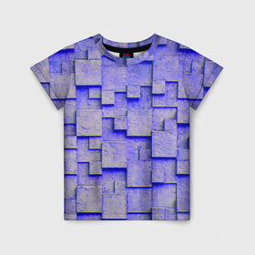 Детская футболка 3D с принтом UlliCom в Белгороде, 100% гипоаллергенный полиэфир | прямой крой, круглый вырез горловины, длина до линии бедер, чуть спущенное плечо, ткань немного тянется | Тематика изображения на принте: abstraction | blue | mesh | mosaic | panels | surface | texture | абстракция | мозайка | панели | поверхность | сетка | синий | текстура