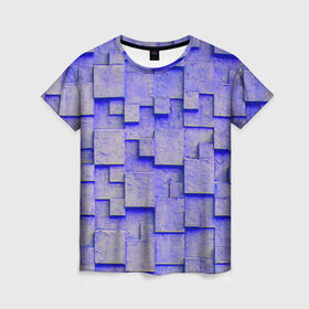 Женская футболка 3D с принтом UlliCom в Белгороде, 100% полиэфир ( синтетическое хлопкоподобное полотно) | прямой крой, круглый вырез горловины, длина до линии бедер | abstraction | blue | mesh | mosaic | panels | surface | texture | абстракция | мозайка | панели | поверхность | сетка | синий | текстура