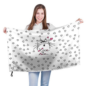 Флаг 3D с принтом Любовь - Кот в Белгороде, 100% полиэстер | плотность ткани — 95 г/м2, размер — 67 х 109 см. Принт наносится с одной стороны | cat | love | котики | коты | кошки | любовь | сердце