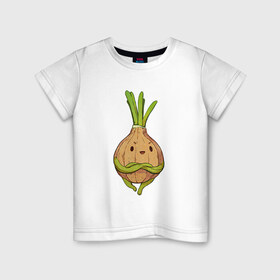 Детская футболка хлопок с принтом Хитрый лук в Белгороде, 100% хлопок | круглый вырез горловины, полуприлегающий силуэт, длина до линии бедер | арт | зелёный | лук | луковица | овощ | рисунок | хитрец | хитрый