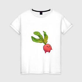 Женская футболка хлопок с принтом Милая редиска в Белгороде, 100% хлопок | прямой крой, круглый вырез горловины, длина до линии бедер, слегка спущенное плечо | арт | мило | милый | овощ | редис | редиска | рисунок | свежий овощ | свежий продукт