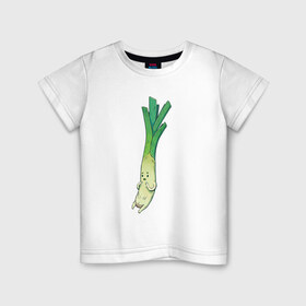 Детская футболка хлопок с принтом Милый лук в Белгороде, 100% хлопок | круглый вырез горловины, полуприлегающий силуэт, длина до линии бедер | арт | длинный лук | лук | мило | милый | овощ | рисунок | свежий овощ | свежий продукт