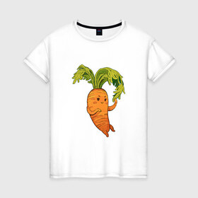 Женская футболка хлопок с принтом Милая морковка в Белгороде, 100% хлопок | прямой крой, круглый вырез горловины, длина до линии бедер, слегка спущенное плечо | 