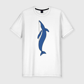 Мужская футболка хлопок Slim с принтом Кит в Белгороде, 92% хлопок, 8% лайкра | приталенный силуэт, круглый вырез ворота, длина до линии бедра, короткий рукав | животное | кит | море | морской | плавание | свобода | синий