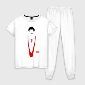 Женская пижама хлопок с принтом БОРАТ в Белгороде, 100% хлопок | брюки и футболка прямого кроя, без карманов, на брюках мягкая резинка на поясе и по низу штанин | 