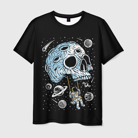 Мужская футболка 3D с принтом Skull Space в Белгороде, 100% полиэфир | прямой крой, круглый вырез горловины, длина до линии бедер | art | asteroid | astronaut | meteorite | planets | satellite | skull | space | stars | арт | астероид | звезды | космонавт | космос | метеорит | планеты | спутник | череп