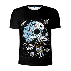 Мужская футболка 3D спортивная с принтом Skull Space в Белгороде, 100% полиэстер с улучшенными характеристиками | приталенный силуэт, круглая горловина, широкие плечи, сужается к линии бедра | art | asteroid | astronaut | meteorite | planets | satellite | skull | space | stars | арт | астероид | звезды | космонавт | космос | метеорит | планеты | спутник | череп