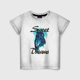 Детская футболка 3D с принтом Сова в Белгороде, 100% гипоаллергенный полиэфир | прямой крой, круглый вырез горловины, длина до линии бедер, чуть спущенное плечо, ткань немного тянется | Тематика изображения на принте: sweet dreams | звезды | луна | ночная жизнь | ночь | сновидения | сны | сова | сон | спокойной ночи