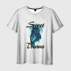 Мужская футболка 3D с принтом Сова в Белгороде, 100% полиэфир | прямой крой, круглый вырез горловины, длина до линии бедер | Тематика изображения на принте: sweet dreams | звезды | луна | ночная жизнь | ночь | сновидения | сны | сова | сон | спокойной ночи