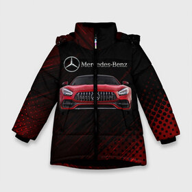 Зимняя куртка для девочек 3D с принтом Mercedes Benz AMG в Белгороде, ткань верха — 100% полиэстер; подклад — 100% полиэстер, утеплитель — 100% полиэстер. | длина ниже бедра, удлиненная спинка, воротник стойка и отстегивающийся капюшон. Есть боковые карманы с листочкой на кнопках, утяжки по низу изделия и внутренний карман на молнии. 

Предусмотрены светоотражающий принт на спинке, радужный светоотражающий элемент на пуллере молнии и на резинке для утяжки. | 2020 | amg | auto | mercedes | mercedes amg gt | sport | авто | автомобиль | автомобильные | амг | бренд | марка | машины | мерседес | мерседес бенц амг | спорт