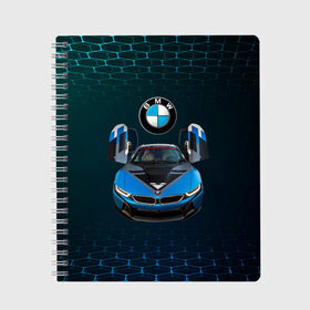 Тетрадь с принтом BMW i8 Turbo тюнинговая в Белгороде, 100% бумага | 48 листов, плотность листов — 60 г/м2, плотность картонной обложки — 250 г/м2. Листы скреплены сбоку удобной пружинной спиралью. Уголки страниц и обложки скругленные. Цвет линий — светло-серый
 | Тематика изображения на принте: bmw | bmw performance | bmw тюнинговая | i8 | i8 turbo | m | motorsport | performance | бмв | моторспорт | тюнинг