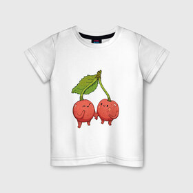 Детская футболка хлопок с принтом Сестрички-вишни в Белгороде, 100% хлопок | круглый вырез горловины, полуприлегающий силуэт, длина до линии бедер | арт | вишенка | вишенки | вишня | мило | милота | рисунок | свежий продукт | свежий ягода | ягода