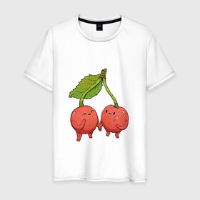 Мужская футболка хлопок с принтом Сестрички-вишни в Белгороде, 100% хлопок | прямой крой, круглый вырез горловины, длина до линии бедер, слегка спущенное плечо. | арт | вишенка | вишенки | вишня | мило | милота | рисунок | свежий продукт | свежий ягода | ягода