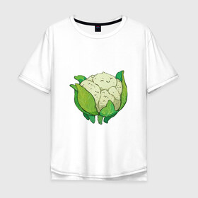 Мужская футболка хлопок Oversize с принтом Милая капуста в Белгороде, 100% хлопок | свободный крой, круглый ворот, “спинка” длиннее передней части | арт | капуста | мило | милота | овощ | овощи | рисунок | свежие овощи | свежий овощ | свежий продукт | цветная капуста