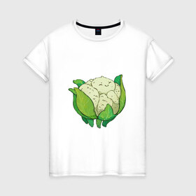Женская футболка хлопок с принтом Милая капуста в Белгороде, 100% хлопок | прямой крой, круглый вырез горловины, длина до линии бедер, слегка спущенное плечо | арт | капуста | мило | милота | овощ | овощи | рисунок | свежие овощи | свежий овощ | свежий продукт | цветная капуста