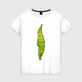 Женская футболка хлопок с принтом Фасоль в Белгороде, 100% хлопок | прямой крой, круглый вырез горловины, длина до линии бедер, слегка спущенное плечо | арт | мило | милота | овощ | овощи | рисунок | свежие овощи | свежий овощ | свежий продукт | фасолинка | фасоль