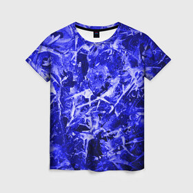 Женская футболка 3D с принтом Dark Blue Gan в Белгороде, 100% полиэфир ( синтетическое хлопкоподобное полотно) | прямой крой, круглый вырез горловины, длина до линии бедер | abstraction | blue | frost | frozen | ice | shine | surface | texture | абстракция | блеск | замерзший | лед | мороз | поверхность | синий | текстура