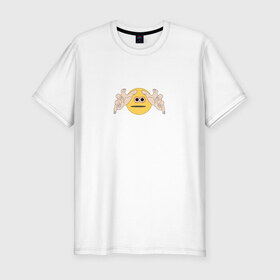 Мужская футболка хлопок Slim с принтом Тянущийся смайлик (мем) в Белгороде, 92% хлопок, 8% лайкра | приталенный силуэт, круглый вырез ворота, длина до линии бедра, короткий рукав | 