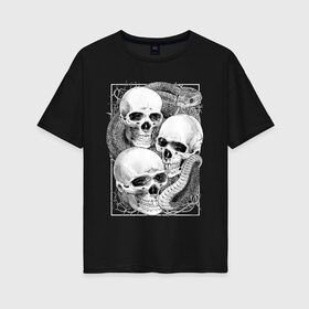 Женская футболка хлопок Oversize с принтом Панк Черепа в Белгороде, 100% хлопок | свободный крой, круглый ворот, спущенный рукав, длина до линии бедер
 | белое | змея | металл | панк | черепа | черно белое | черное