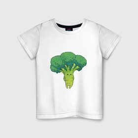 Детская футболка хлопок с принтом Симпатичный брокколи в Белгороде, 100% хлопок | круглый вырез горловины, полуприлегающий силуэт, длина до линии бедер | арт | брокколи | мило | милота | овощ | овощи | рисунок | свежие овощи | свежий овощ | свежий продукт