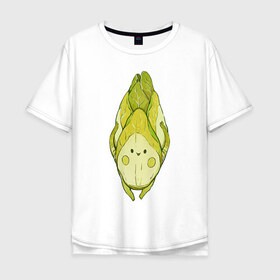 Мужская футболка хлопок Oversize с принтом Цикорий в Белгороде, 100% хлопок | свободный крой, круглый ворот, “спинка” длиннее передней части | арт | мило | милота | овощ | овощи | рисунок | свежие овощи | свежий овощ | свежий продукт | цикорий