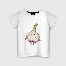 Детская футболка хлопок с принтом Милый чеснок в Белгороде, 100% хлопок | круглый вырез горловины, полуприлегающий силуэт, длина до линии бедер | арт | мило | милота | овощ | овощи | рисунок | свежие овощи | свежий овощ | свежий продукт | чеснок