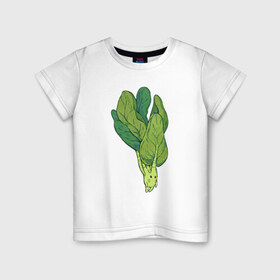 Детская футболка хлопок с принтом Шпинат в Белгороде, 100% хлопок | круглый вырез горловины, полуприлегающий силуэт, длина до линии бедер | арт | мило | милота | овощ | овощи | рисунок | свежие овощи | свежий овощ | свежий продукт | шпинат