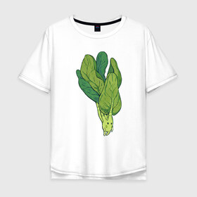 Мужская футболка хлопок Oversize с принтом Шпинат в Белгороде, 100% хлопок | свободный крой, круглый ворот, “спинка” длиннее передней части | арт | мило | милота | овощ | овощи | рисунок | свежие овощи | свежий овощ | свежий продукт | шпинат