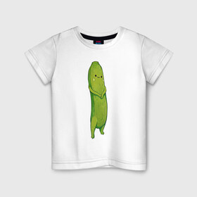 Детская футболка хлопок с принтом Огурец в Белгороде, 100% хлопок | круглый вырез горловины, полуприлегающий силуэт, длина до линии бедер | арт | мило | милота | овощ | овощи | огурец | рисунок | свежие овощи | свежий овощ | свежий продукт