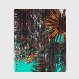 Тетрадь с принтом Palm glitch art в Белгороде, 100% бумага | 48 листов, плотность листов — 60 г/м2, плотность картонной обложки — 250 г/м2. Листы скреплены сбоку удобной пружинной спиралью. Уголки страниц и обложки скругленные. Цвет линий — светло-серый
 | Тематика изображения на принте: art | astraction | glitch | palm | sky | абстракция | арт | ветки | глитч | листья | небо | пальмы