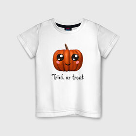 Детская футболка хлопок с принтом Halloween pumpkin в Белгороде, 100% хлопок | круглый вырез горловины, полуприлегающий силуэт, длина до линии бедер | halloween | pumpkin | trick or treat | кошелек или жизнь | подарок на хэллуин | тыква
