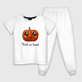 Детская пижама хлопок с принтом Halloween pumpkin в Белгороде, 100% хлопок |  брюки и футболка прямого кроя, без карманов, на брюках мягкая резинка на поясе и по низу штанин
 | Тематика изображения на принте: halloween | pumpkin | trick or treat | кошелек или жизнь | подарок на хэллуин | тыква