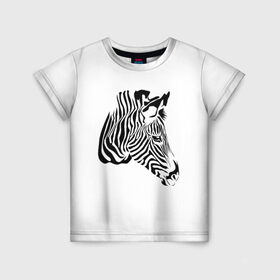 Детская футболка 3D с принтом Zebra в Белгороде, 100% гипоаллергенный полиэфир | прямой крой, круглый вырез горловины, длина до линии бедер, чуть спущенное плечо, ткань немного тянется | Тематика изображения на принте: africa | black | savanna | stripe | white | zebra | африка | белый | зебра | полоска | саванна | черный