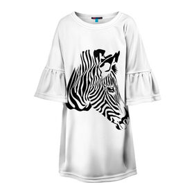 Детское платье 3D с принтом Zebra в Белгороде, 100% полиэстер | прямой силуэт, чуть расширенный к низу. Круглая горловина, на рукавах — воланы | africa | black | savanna | stripe | white | zebra | африка | белый | зебра | полоска | саванна | черный