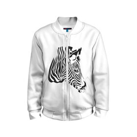 Детский бомбер 3D с принтом Zebra в Белгороде, 100% полиэстер | застегивается на молнию, по бокам два кармана без застежек, мягкие манжеты, по низу бомбера и на воротнике — эластичная резинка | africa | black | savanna | stripe | white | zebra | африка | белый | зебра | полоска | саванна | черный