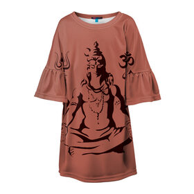 Детское платье 3D с принтом Бог Шива в Белгороде, 100% полиэстер | прямой силуэт, чуть расширенный к низу. Круглая горловина, на рукавах — воланы | бог шива. | духовность | иероглифы | индийские боги | индуистское божество