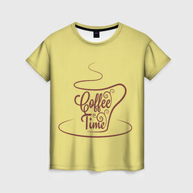 Женская футболка 3D с принтом Время пить кофе в Белгороде, 100% полиэфир ( синтетическое хлопкоподобное полотно) | прямой крой, круглый вырез горловины, длина до линии бедер | время кофе | кофе | кофейная тема | кофейное настроение | настроение. | позитив | узоры