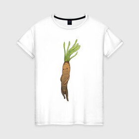 Женская футболка хлопок с принтом Сладкий корень в Белгороде, 100% хлопок | прямой крой, круглый вырез горловины, длина до линии бедер, слегка спущенное плечо | арт | куфелька | мило | милота | овощ | овощи | рисунок | свежие овощи | свежий овощ | свежий продукт | скорцонера испанская | сладкий корень | чёрный корень