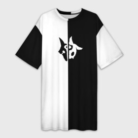 Платье-футболка 3D с принтом Kindred в Белгороде,  |  | Тематика изображения на принте: black | game | kindred | league | legends | lol | moba | online | white | wolf | белый | волк | киндред | легенд | лига | лол | овечка | черный