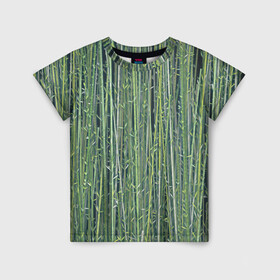 Детская футболка 3D с принтом Зеленый бамбук в Белгороде, 100% гипоаллергенный полиэфир | прямой крой, круглый вырез горловины, длина до линии бедер, чуть спущенное плечо, ткань немного тянется | bamboo | forest | stripes | бамбук | заросли | лес | листья | полосы | растения