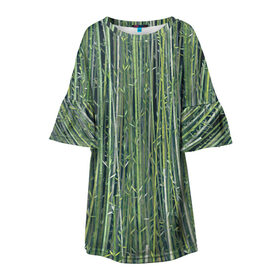 Детское платье 3D с принтом Зеленый бамбук в Белгороде, 100% полиэстер | прямой силуэт, чуть расширенный к низу. Круглая горловина, на рукавах — воланы | bamboo | forest | stripes | бамбук | заросли | лес | листья | полосы | растения