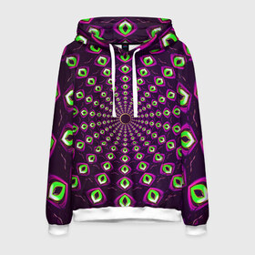 Мужская толстовка 3D с принтом Fractal-$$$ в Белгороде, 100% полиэстер | двухслойный капюшон со шнурком для регулировки, мягкие манжеты на рукавах и по низу толстовки, спереди карман-кенгуру с мягким внутренним слоем. | abstraction | fractal | light green | mandala | pattern | pink | shape | symmetry | texture | абстракция | розовый | салатовый | симметрия | текстура | узор | формы | фрактал