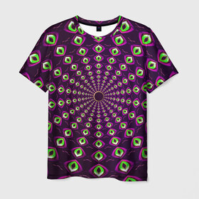 Мужская футболка 3D с принтом Fractal-$$$ в Белгороде, 100% полиэфир | прямой крой, круглый вырез горловины, длина до линии бедер | abstraction | fractal | light green | mandala | pattern | pink | shape | symmetry | texture | абстракция | розовый | салатовый | симметрия | текстура | узор | формы | фрактал