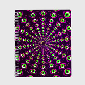 Тетрадь с принтом Fractal-$$$ в Белгороде, 100% бумага | 48 листов, плотность листов — 60 г/м2, плотность картонной обложки — 250 г/м2. Листы скреплены сбоку удобной пружинной спиралью. Уголки страниц и обложки скругленные. Цвет линий — светло-серый
 | abstraction | fractal | light green | mandala | pattern | pink | shape | symmetry | texture | абстракция | розовый | салатовый | симметрия | текстура | узор | формы | фрактал