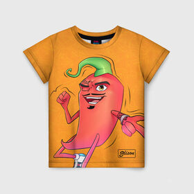 Детская футболка 3D с принтом Перец в оранжевом цвете в Белгороде, 100% гипоаллергенный полиэфир | прямой крой, круглый вырез горловины, длина до линии бедер, чуть спущенное плечо, ткань немного тянется | Тематика изображения на принте: 