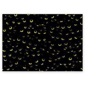 Поздравительная открытка с принтом Ночные взгляды в Белгороде, 100% бумага | плотность бумаги 280 г/м2, матовая, на обратной стороне линовка и место для марки
 | halloween | глаз | глаза | желтый | зрачок | кот | кошачьи | кошка | ночь | паттерн | хэллоуин