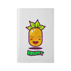 Обложка для паспорта матовая кожа с принтом Fruity в Белгороде, натуральная матовая кожа | размер 19,3 х 13,7 см; прозрачные пластиковые крепления | Тематика изображения на принте: fruit | ананас | вкусно | сладость | фрукты